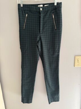 Hollister Womens Plaid Ultra High Rise Pants  Dark Green & Navy Zipper Pockets